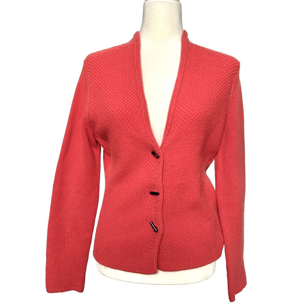 Vtg Talbots Cashmere Blend Cardigan Women’s S Coral Pink Textured knit Cozy